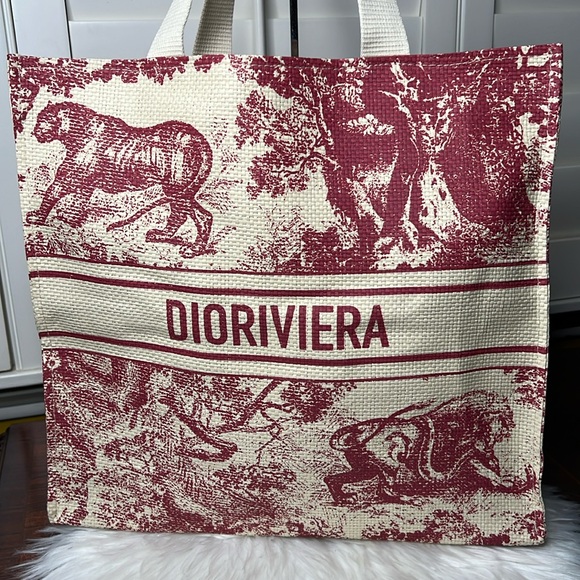 CHRISTIAN DIOR Beauty Straw Dioriviera Tote Pink NWOT - Picture 4 of 15